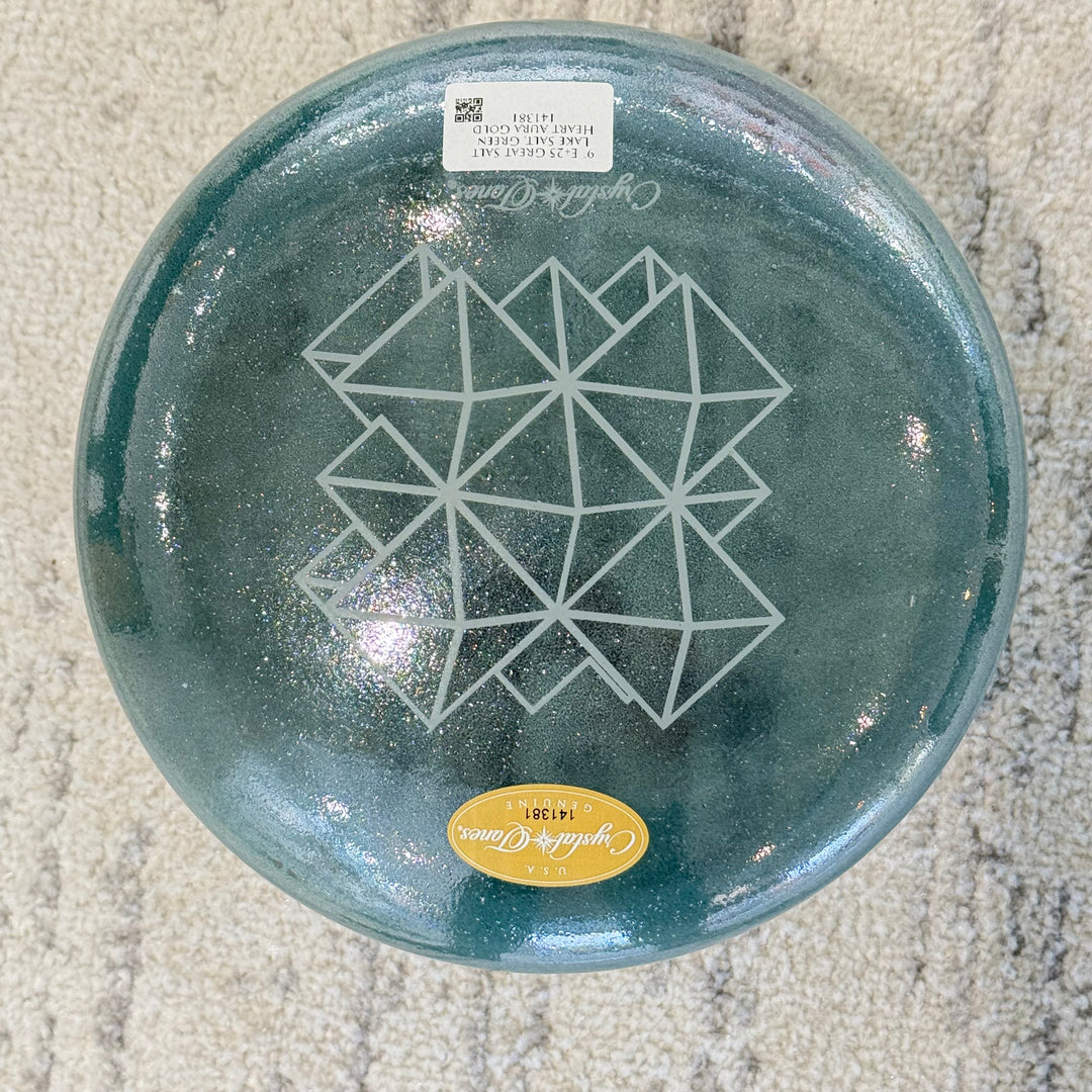 9" E+25 Great Salt Lake Salt, Green Heart Aura Gold 141381 Crystal Tones® Alchemy Crystal Singing Bowl