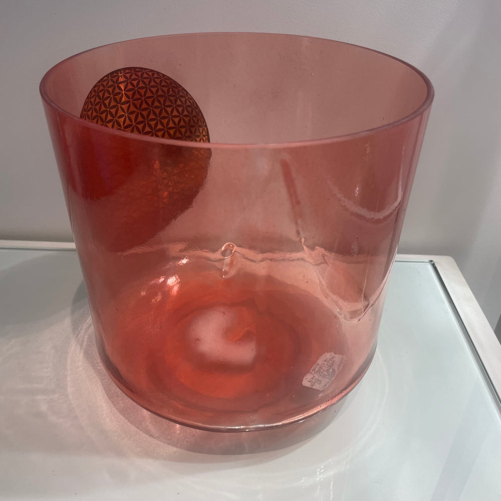 9" A#+10 Rose Quartz W/ Solid Gold Flower Of Life Morph 110210 Crystal Tones® Alchemy Crystal Singing Bowl