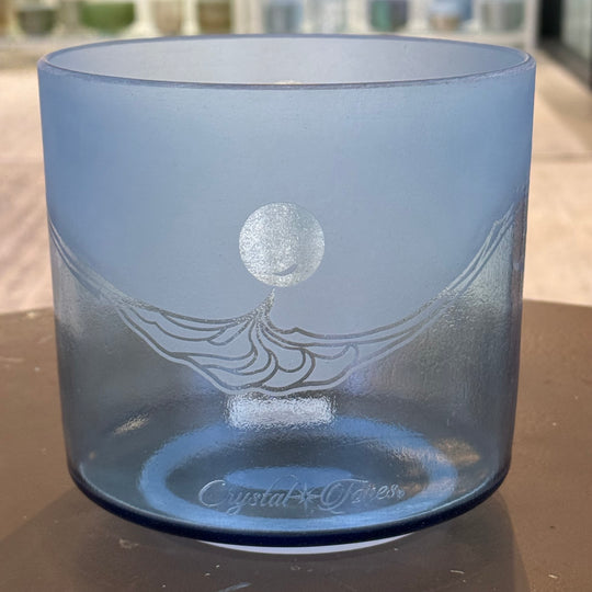 7" A#+25 Indigo, White Light Aura Gold W/ Etched Whales Bowl 131720 Crystal Tones® Alchemy Crystal Singing Bowl