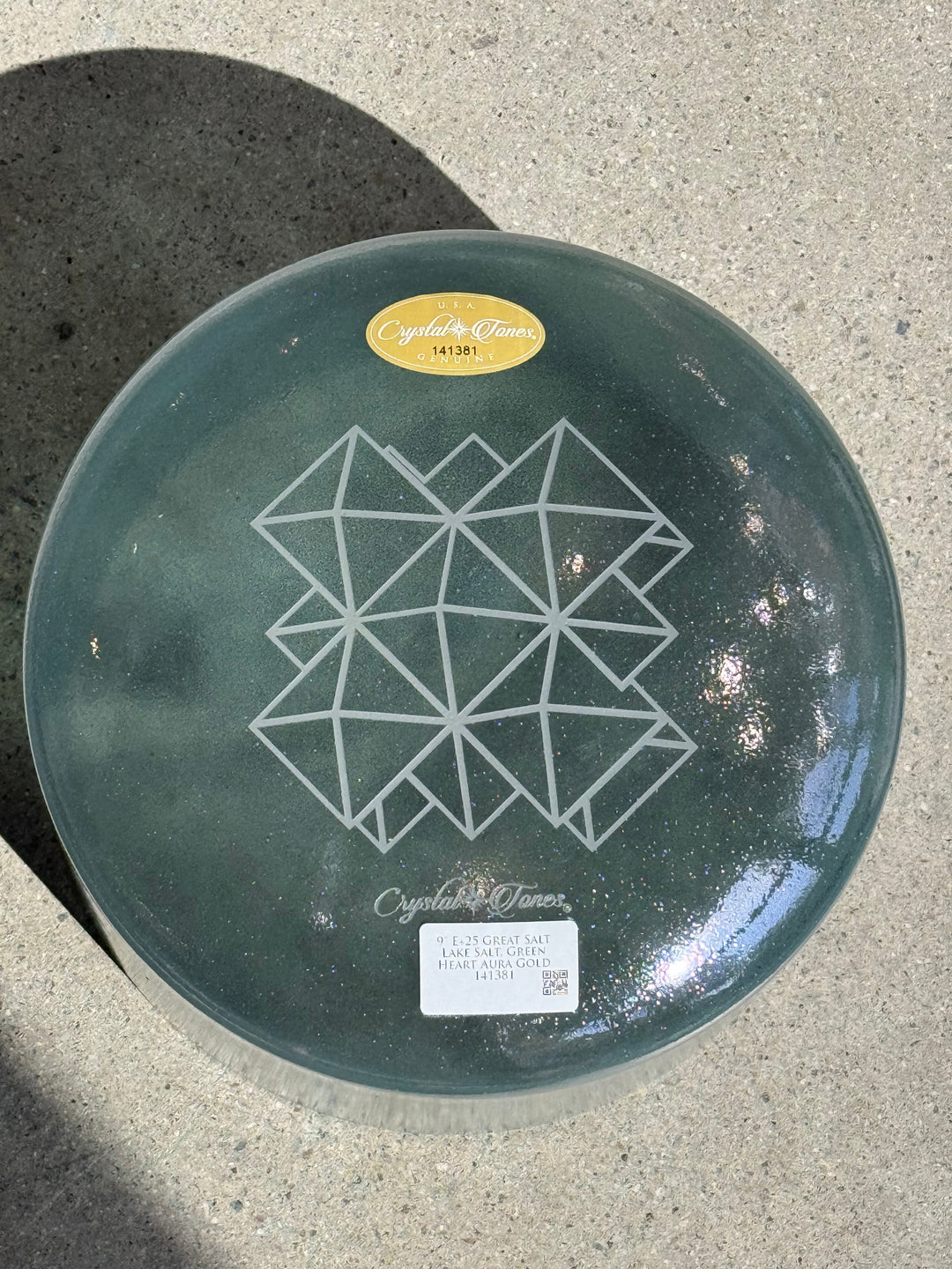 9" E+25 Great Salt Lake Salt, Green Heart Aura Gold 141381 Crystal Tones® Alchemy Crystal Singing Bowl