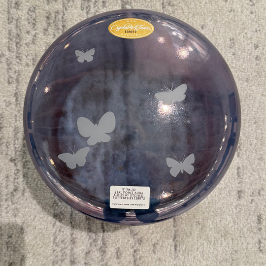9" F#+30 Zeal Point Aura Gold W/ Etched Butterflies 128072 Crystal Tones® Alchemy Crystal Singing Bowl