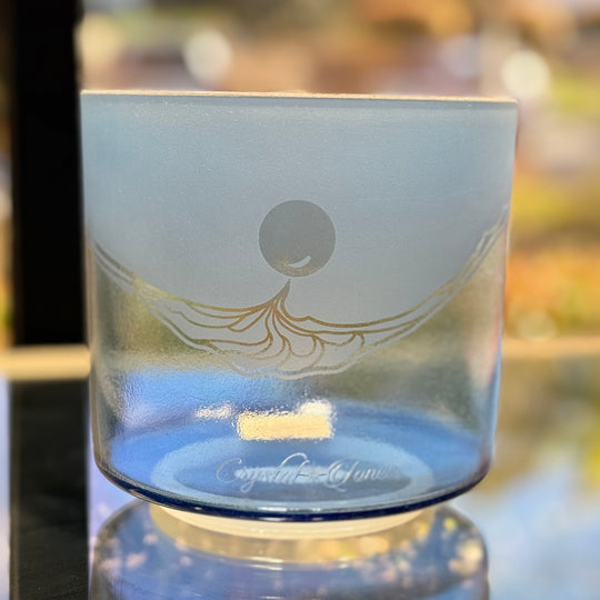 7" A#+25 Indigo, White Light Aura Gold W/ Etched Whales Bowl 131720 Crystal Tones® Alchemy Crystal Singing Bowl