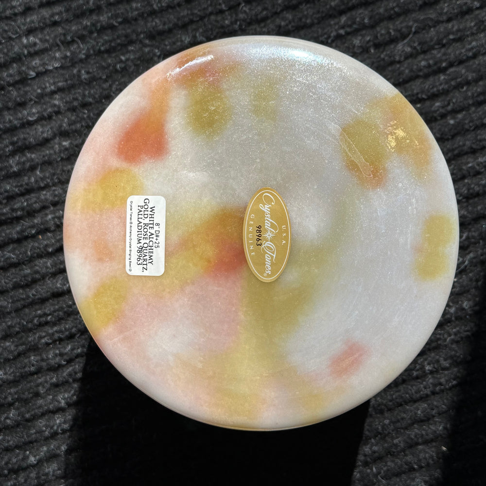 8" D#+25 White Alchemy Gold, Rose Quartz, Palladium 98963 Crystal Tones® Alchemy Crystal Singing Bowl