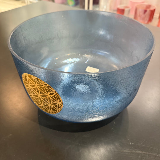 12" F#+20 Indigo, White Light Aura Gold W/ Etched Solid Gold Flower Of Life 103116 Crystal Tones® Alchemy Crystal Singing Bowl