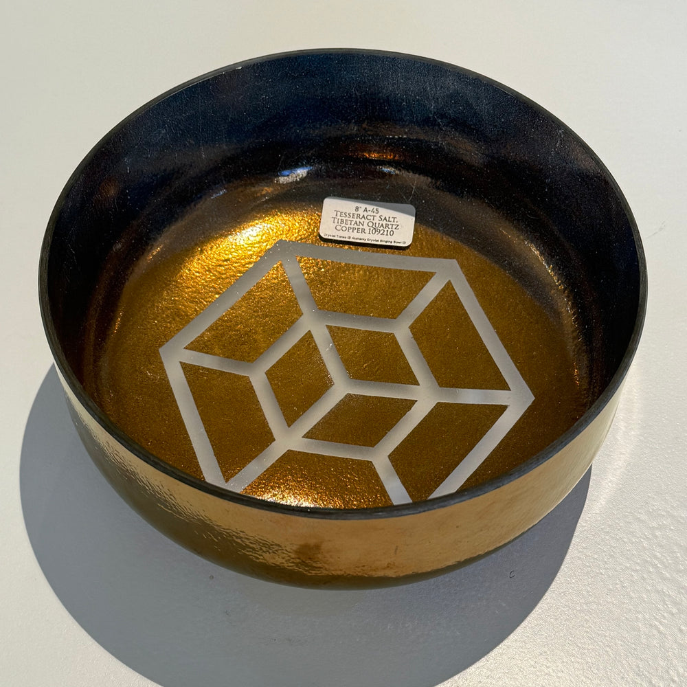 8" A-45 Tesseract Salt, Tibetan Quartz Copper Short Bowl 109210 Crystal Tones® Alchemy Crystal Singing Bowl