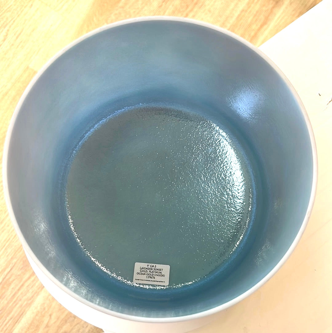 9" G#-5 Lavender Sunset Gold, Platinum, Ocean Gold (Inside) 119676 Crystal Tones® Alchemy Crystal Singing Bowl