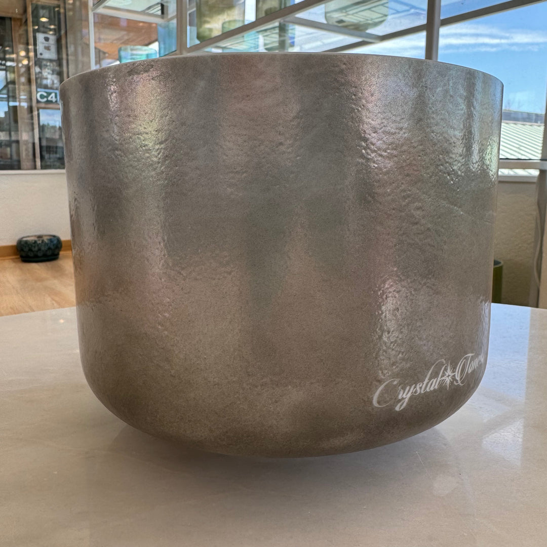 9" A-45 Ebony Angel Gold, Platinum Frosted (Inside) Bowl 123473 Crystal Tones® Alchemy Crystal Singing Bowl