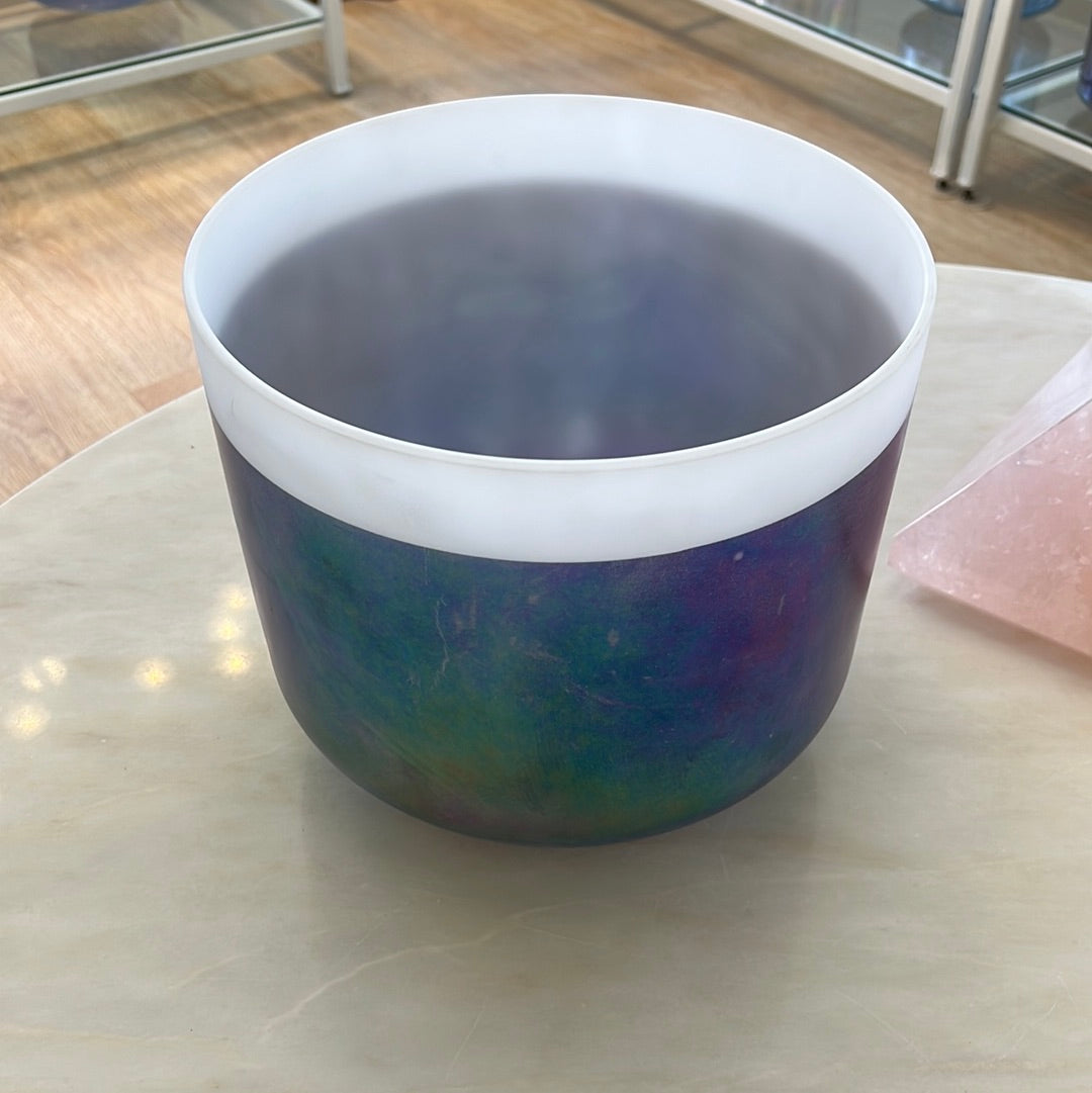 10" G#-10 Violet Ocean Gold, Platinum Frosted Rim Bowl 111754 Crystal Tones® Alchemy Crystal Singing Bowl