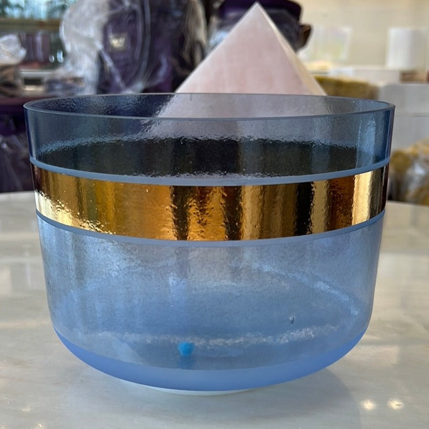 8" C+15 Indigo, White Light Aura Gold Frosted Base W/ Solid Gold Ring Of Light 110231 Crystal Tones®