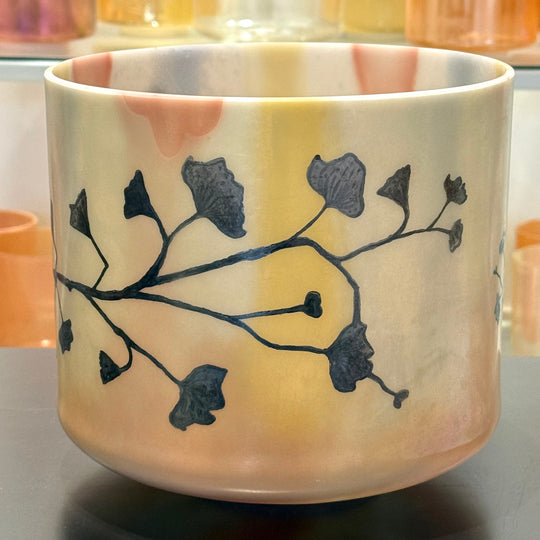 9" A#-20 Divine Grandfather Intricate Etched Silver Ginkgo Leaves 153770 Crystal Tones® Alchemy Crystal Singing Bowl