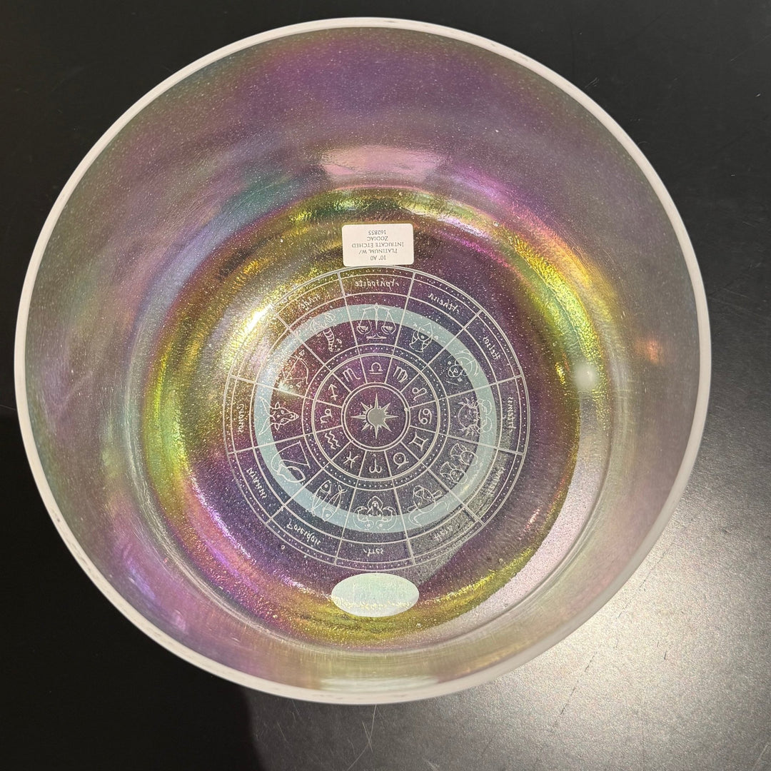 10" A0 Platinum, Intricate Etched Zodiac 162855 Crystal Tones® Alchemy Crystal Singing Bowl - Sacred Sound of the Soul