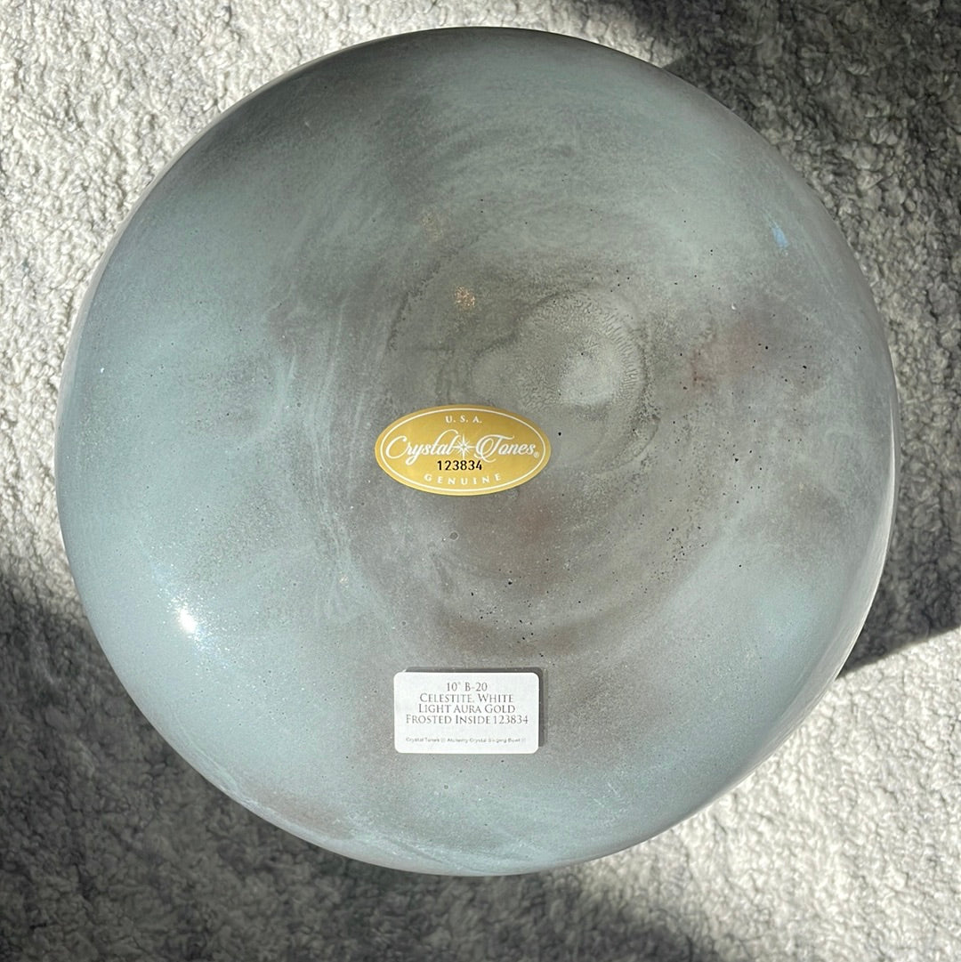 10" B-20 Celestite, White Light Aura Gold Frosted Inside Bowl 123834 Crystal Tones® ENCINITAS