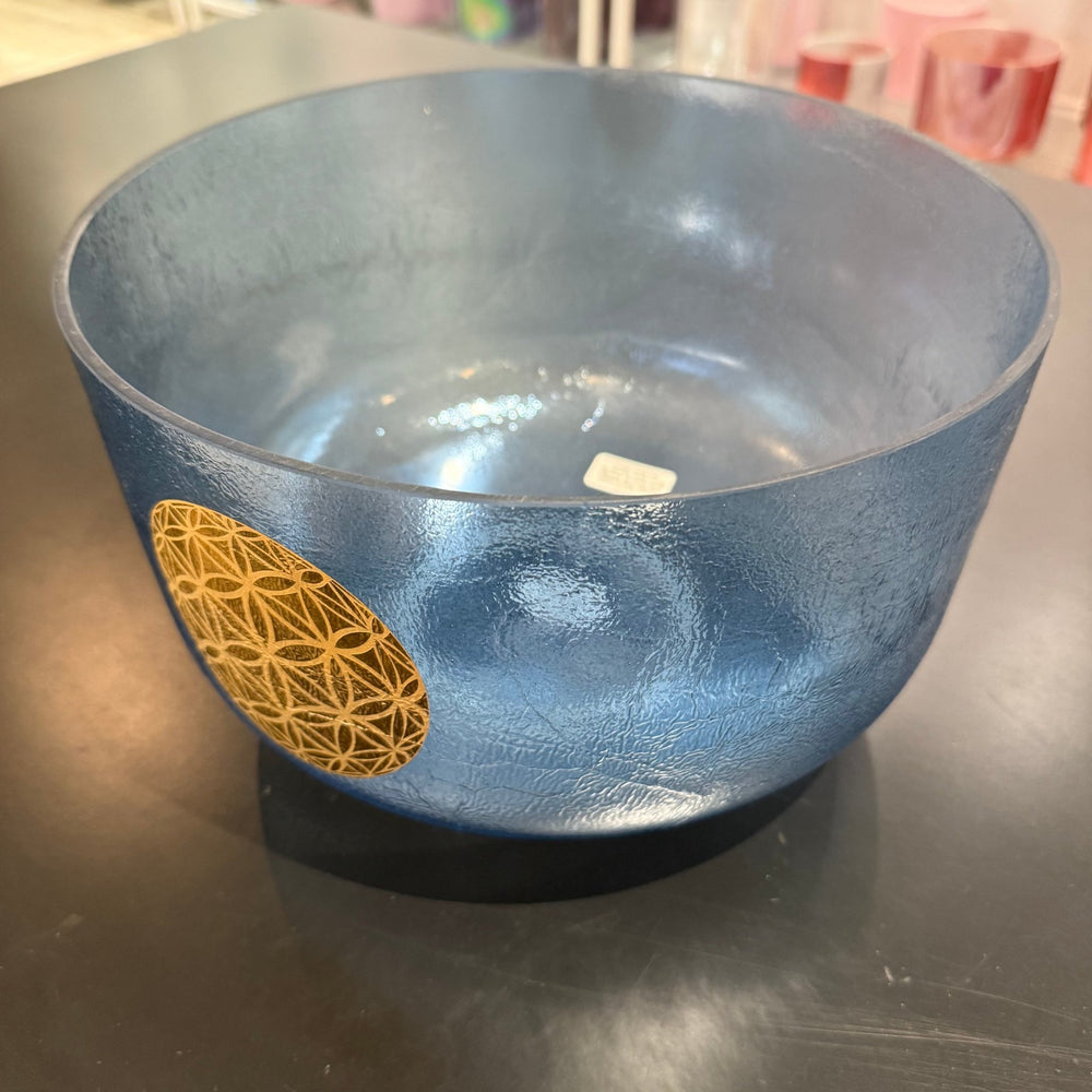 12" F+20 Indigo, White Light Aura Gold W/ Etched Solid Gold Flower Of Life 103116 Crystal Tones® Alchemy Crystal Singing Bowl - Sacred Sound of the Soul