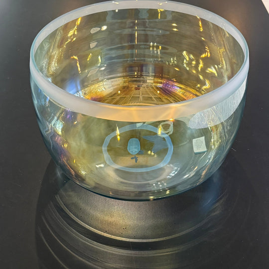 12" G-20 Aqua Aura Gold, Frosted Rim, Small Etched Butterflies 159546 Crystal Tones® Supergrade Temple Crystal Singing Bowl - Sacred Sound of the Soul