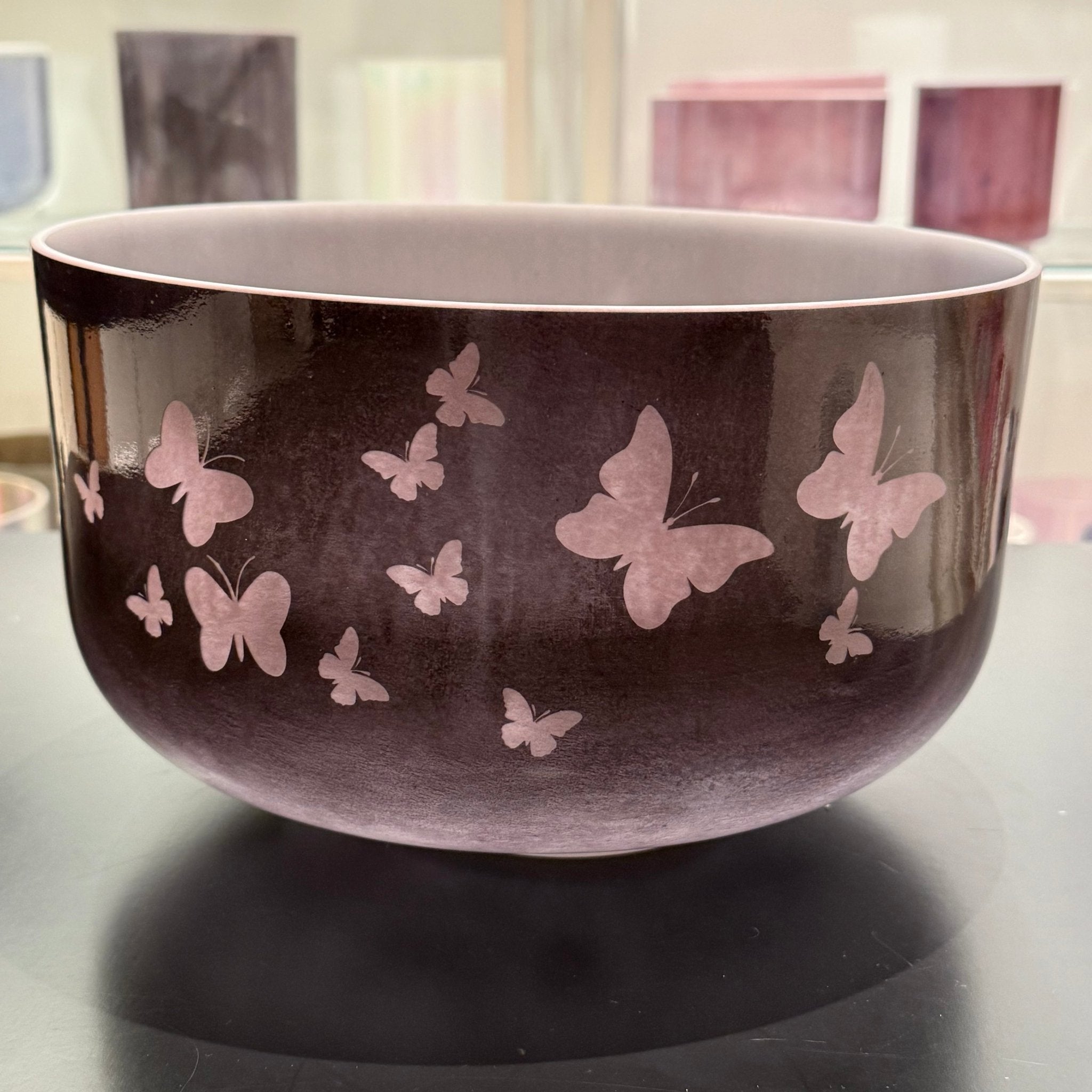 12" G+15 Kunzite W/ Medium Etched Butterﬂies 142897 Crystal Tones® Alchemy Crystal Singing Bowl - Sacred Sound of the Soul