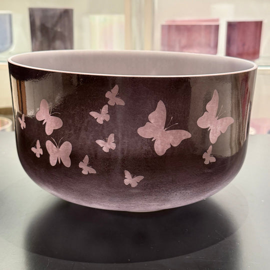 12" G+15 Kunzite W/ Medium Etched Butterﬂies 142897 Crystal Tones® Alchemy Crystal Singing Bowl - Sacred Sound of the Soul