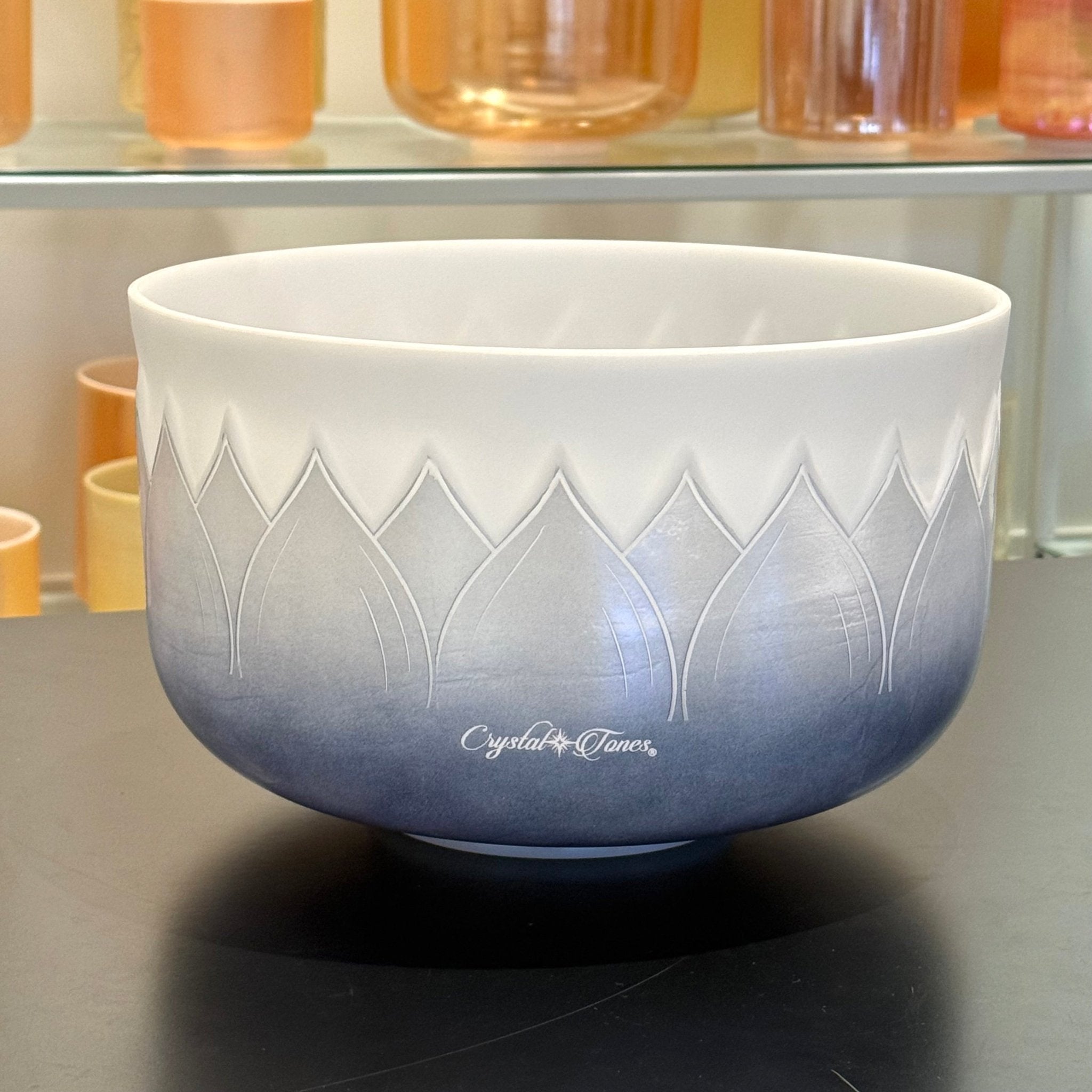 12" G+15 White Light Angel Gold, Violet Ocean Gold (Base), W/ Intricate Etched Lotus Flower, Frosted Rim, Frosted Inside 158171 Crystal Tones® Alchemy Crystal Singing Bowl - Sacred Sound of the Soul