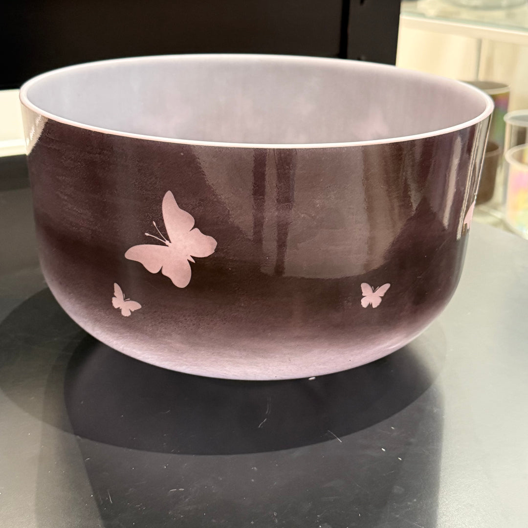 12" G#+15 Kunzite W/ Medium Etched Butterﬂies 142897 Crystal Tones® Alchemy Crystal Singing Bowl