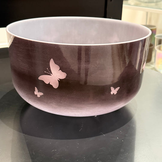 12" G#+15 Kunzite W/ Medium Etched Butterﬂies 142897 Crystal Tones® Alchemy Crystal Singing Bowl