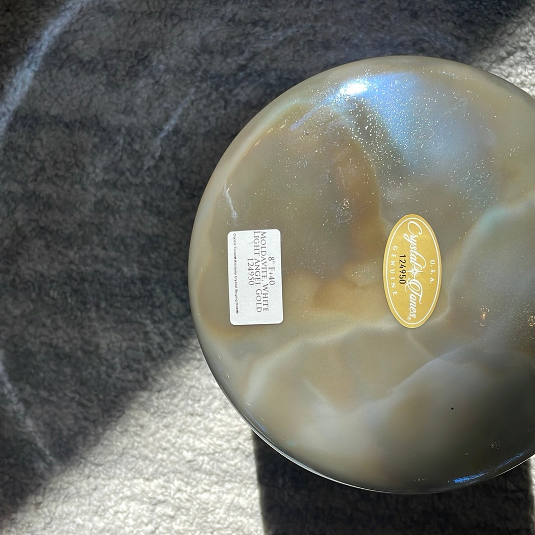 7" F+40 Moldavite, White Light Angel Gold Bowl 124950 Crystal Tones® ENCINITAS