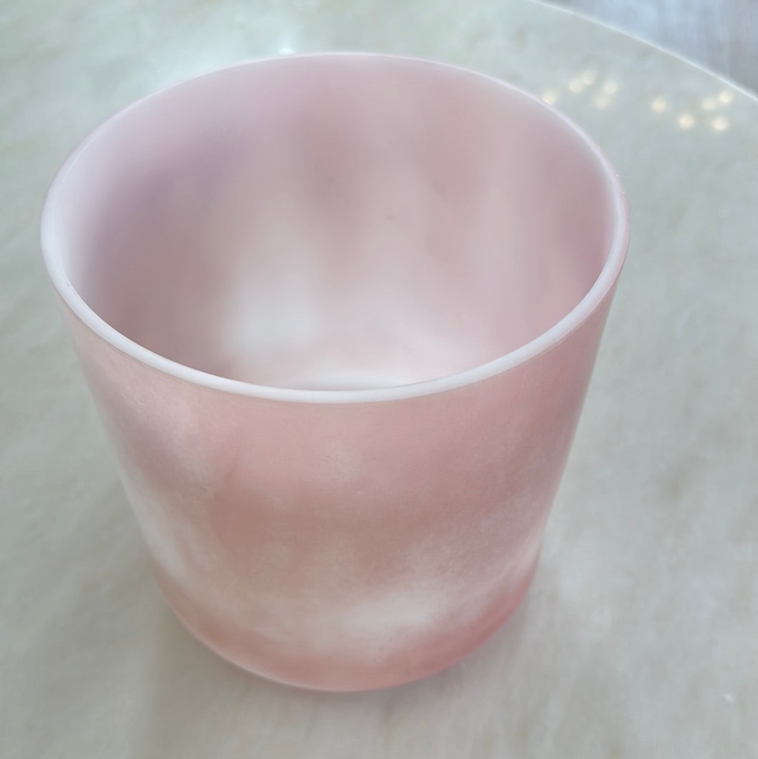 7" B+20 Rose Quartz, White Light Angel Gold Frosted Inside Bowl 130631 Crystal Tones®