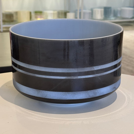 9" F+20 Black Tourmaline, Frosted Rings 148044 Crystal Tones® Alchemy Crystal Singing Bowl