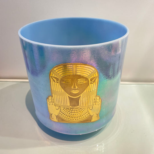 8" D+20 Egyptian Blue, Platinum W/ Etched Solid Gold Hathor 99384 Crystal Tones®