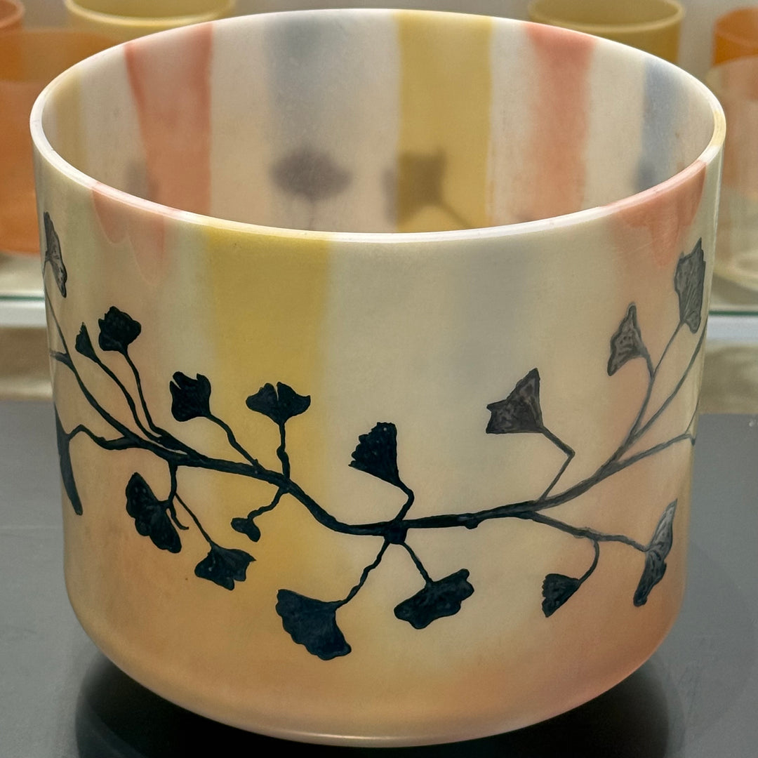 9" A#-20 Divine Grandfather Intricate Etched Silver Ginkgo Leaves 153770 Crystal Tones® Alchemy Crystal Singing Bowl