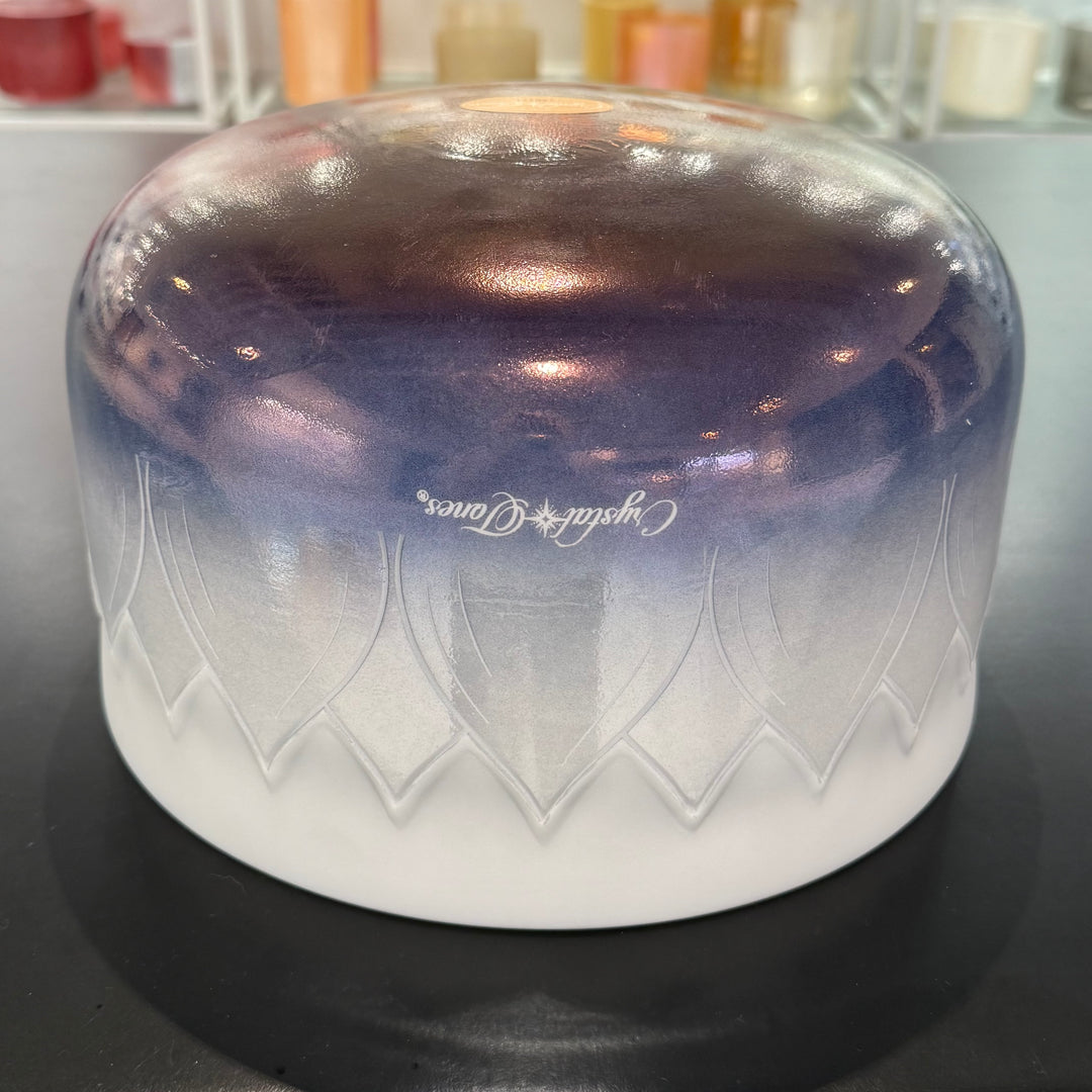 12" G#+15 White Light Angel Gold, Violet Ocean Gold (Base), W/ Intricate Etched Lotus Flower, Frosted Rim, Frosted Inside 158171 Crystal Tones® Alchemy Crystal Singing Bowl