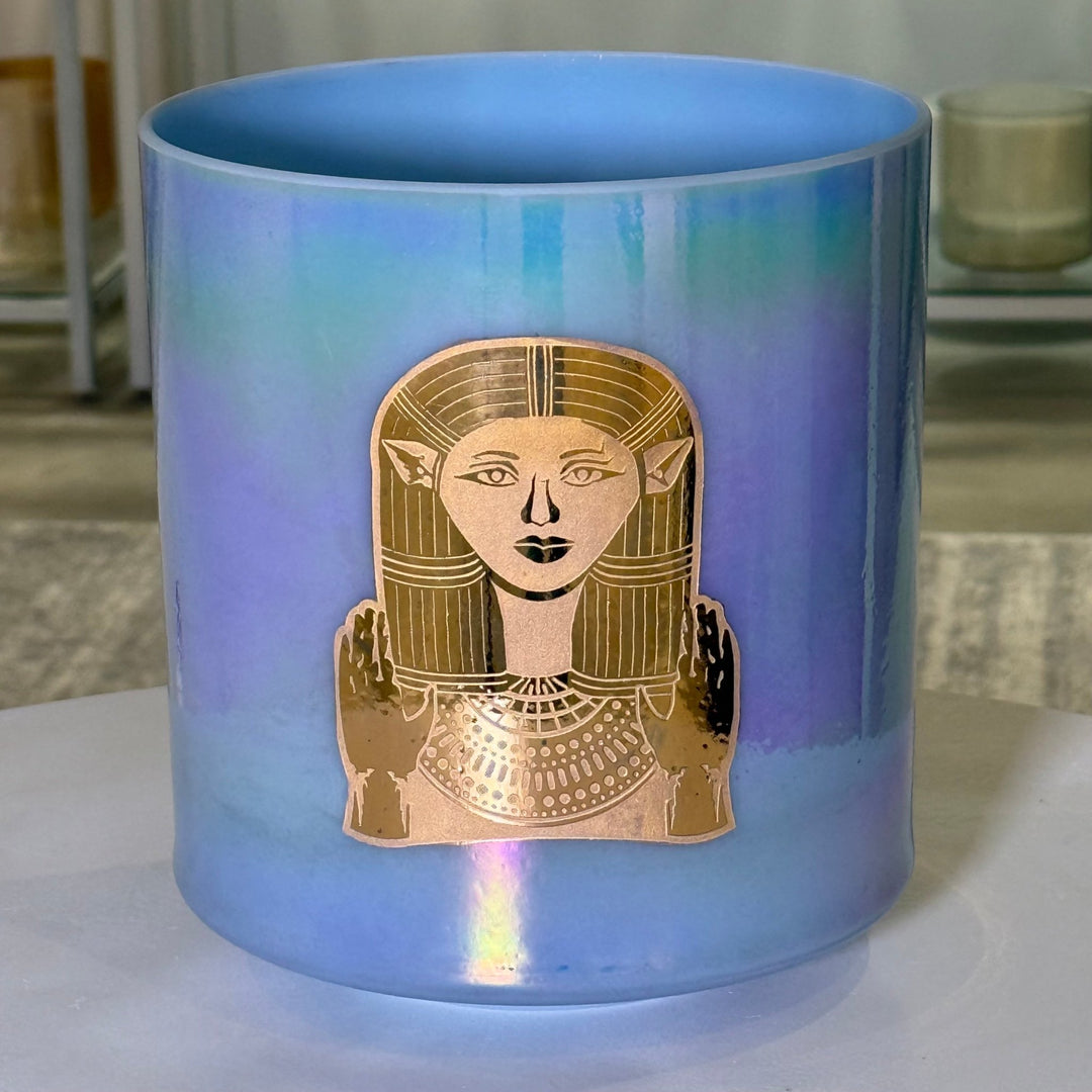 8" C-15 Egyptian Blue, Platinum W/ Etched Solid Gold Hathor 99331 Crystal Tones® Alchemy Crystal Singing Bowl - Sacred Sound of the Soul
