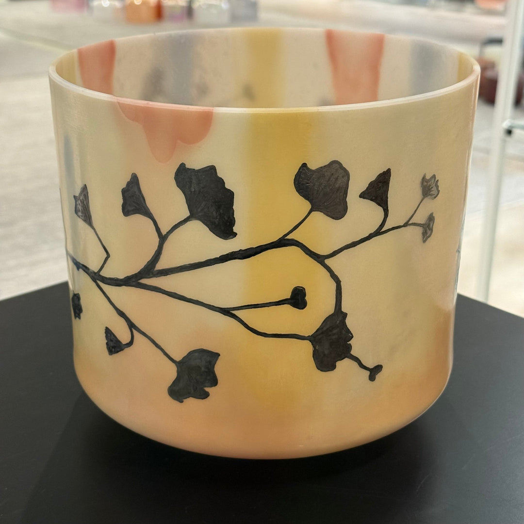 9" A-20 Divine Grandfather Intricate Etched Silver Ginkgo Leaves 153770 Crystal Tones® Alchemy Crystal Singing Bowl - Sacred Sound of the Soul