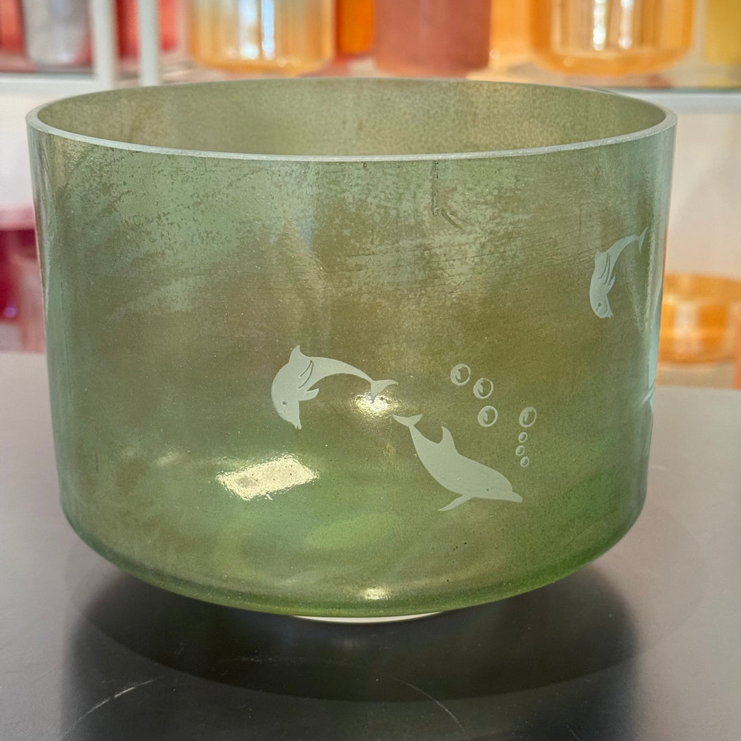 9" D-20 Andara Large Etched Dolphins 145821 Crystal Tones® Alchemy Crystal Singing Bowl - Sacred Sound of the Soul
