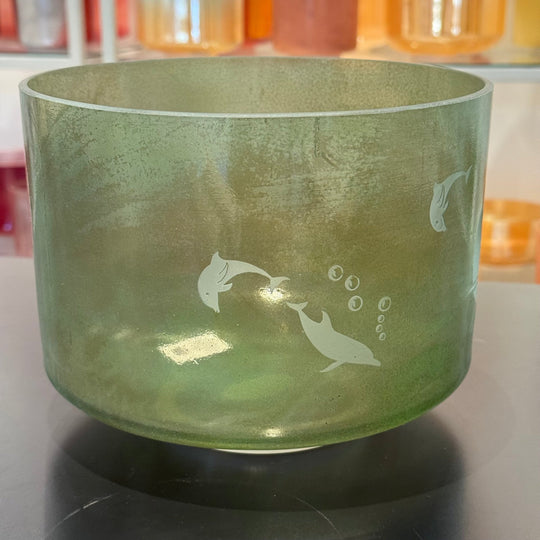 9" D-20 Andara Large Etched Dolphins 145821 Crystal Tones® Alchemy Crystal Singing Bowl - Sacred Sound of the Soul