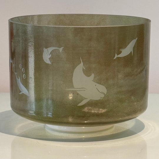 9" D-20 Andara Large Etched Dolphins 145821 Crystal Tones® Alchemy Crystal Singing Bowl - Sacred Sound of the Soul
