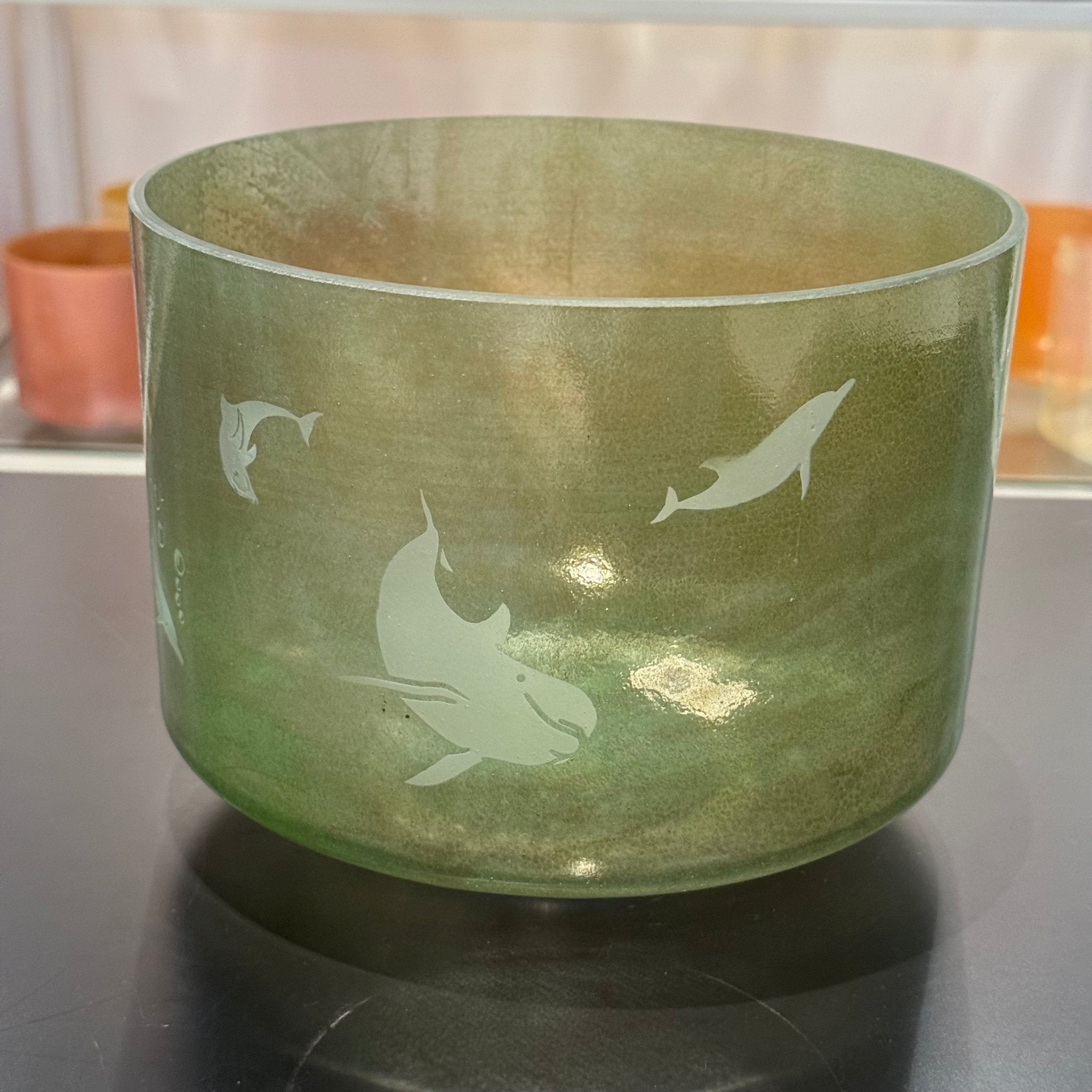 9" D-20 Andara Large Etched Dolphins 145821 Crystal Tones® Alchemy Crystal Singing Bowl - Sacred Sound of the Soul