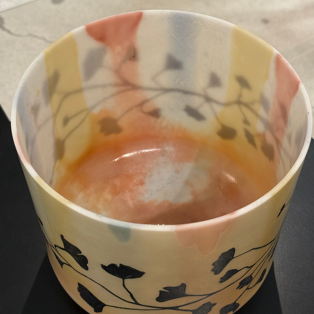 9" A#-20 Divine Grandfather Intricate Etched Silver Ginkgo Leaves 153770 Crystal Tones® Alchemy Crystal Singing Bowl