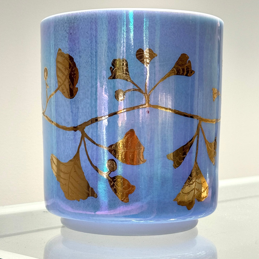6" C-5 Egyptian Blue, Platinum Intricate Etched Gold Ginkgo Leaves 153775 Crystal Tones® Alchemy Crystal Singing Bowl