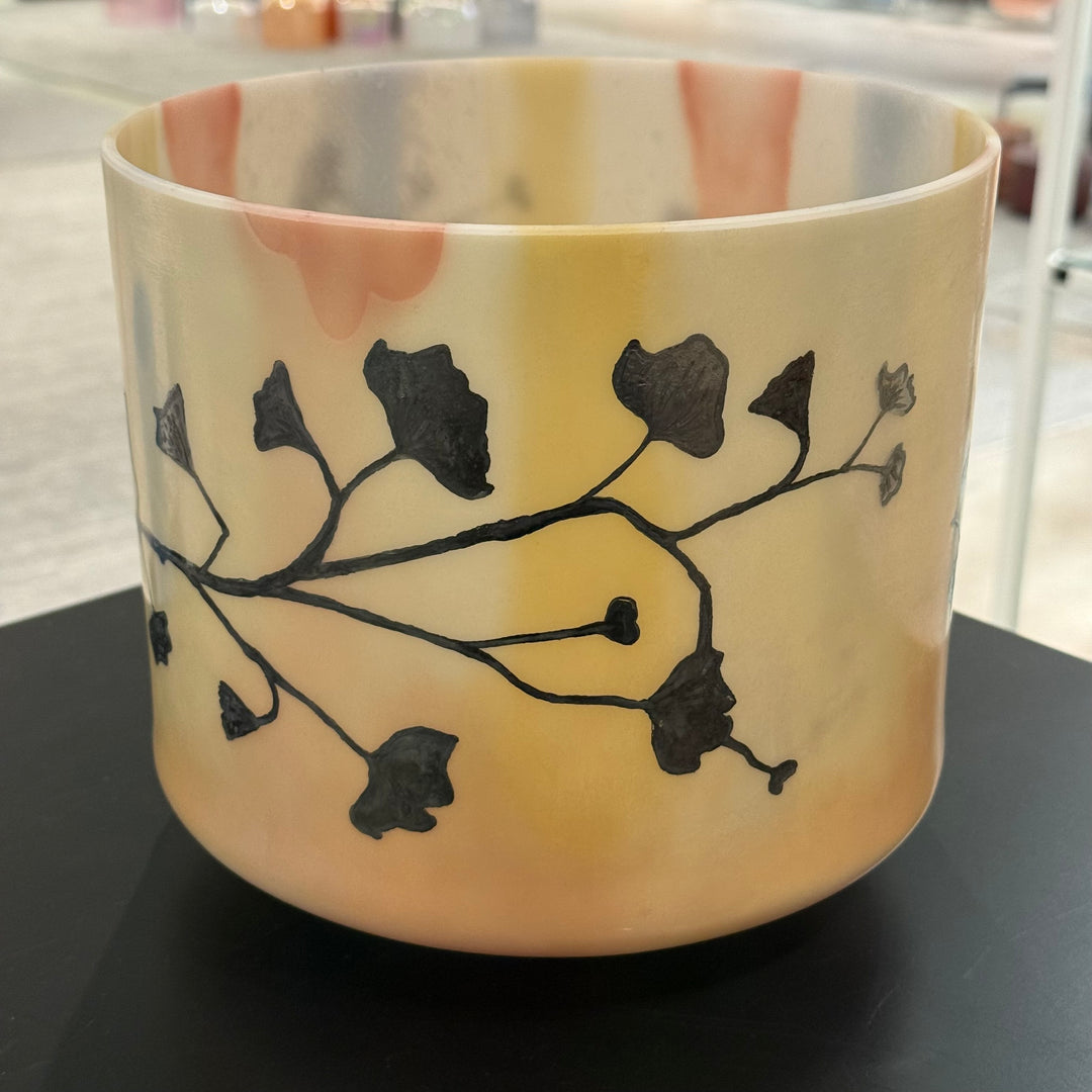 9" A#-20 Divine Grandfather Intricate Etched Silver Ginkgo Leaves 153770 Crystal Tones® Alchemy Crystal Singing Bowl