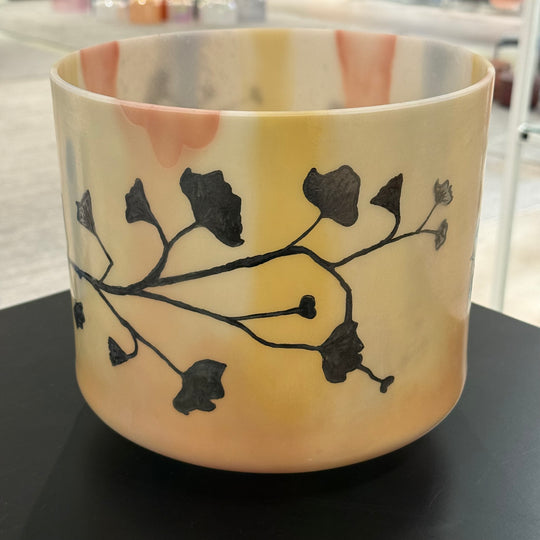 9" A#-20 Divine Grandfather Intricate Etched Silver Ginkgo Leaves 153770 Crystal Tones® Alchemy Crystal Singing Bowl