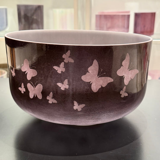 12" G#+15 Kunzite W/ Medium Etched Butterﬂies 142897 Crystal Tones® Alchemy Crystal Singing Bowl