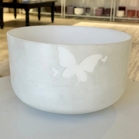 12" A+10 Green Heart Ocean Gold with Etched Butterflies 145763 Crystal Tones® Alchemy Crystal Singing Bowl