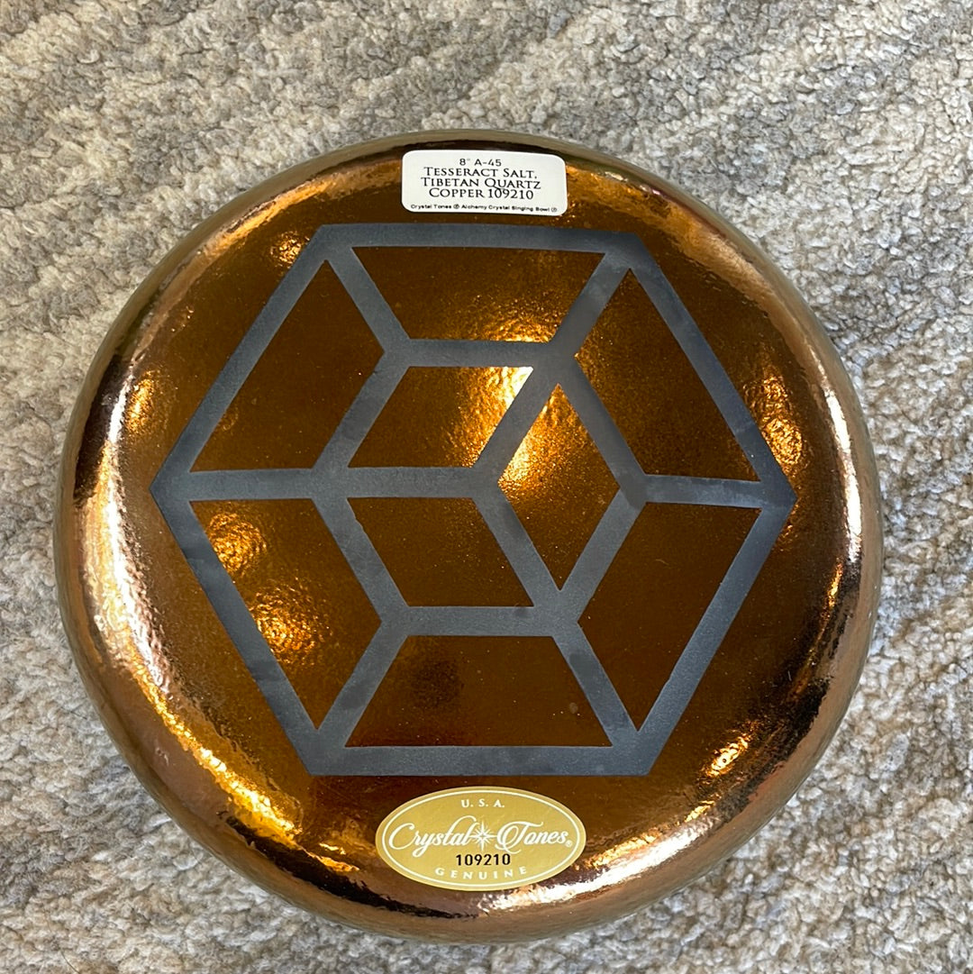 8" A-45 Tesseract Salt, Tibetan Quartz Copper Short Bowl 109210 Crystal Tones® ENCINITAS