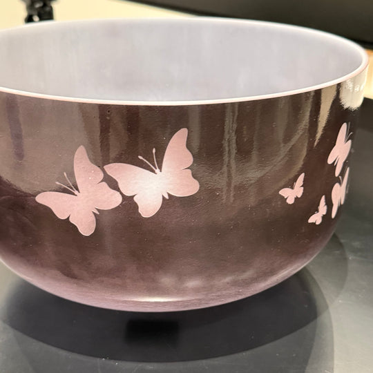 12" G#+15 Kunzite W/ Medium Etched Butterﬂies 142897 Crystal Tones® Alchemy Crystal Singing Bowl