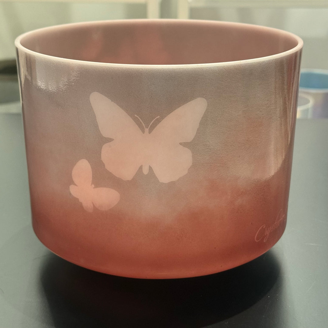 8" D#-5 Ruby Etched Butterﬂies 138045 Crystal Tones® Alchemy Crystal Singing Bowl