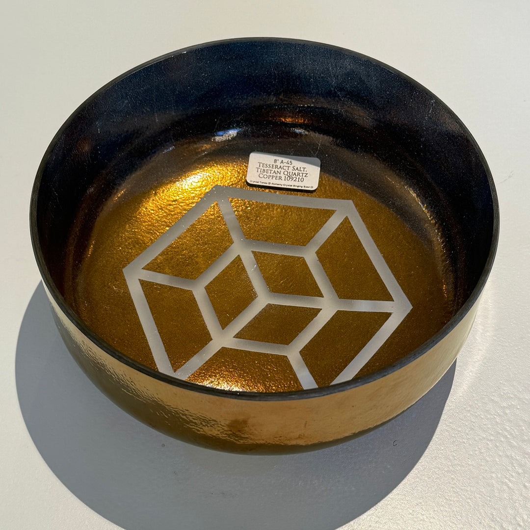 8" A-45 Tesseract Salt, Tibetan Quartz Copper Short Bowl 109210 Crystal Tones® Alchemy Crystal Singing Bowl