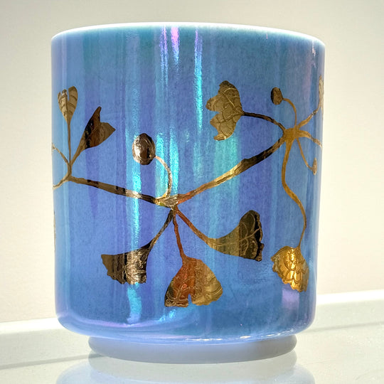 6" C-5 Egyptian Blue, Platinum Intricate Etched Gold Ginkgo Leaves 153775 Crystal Tones® Alchemy Crystal Singing Bowl