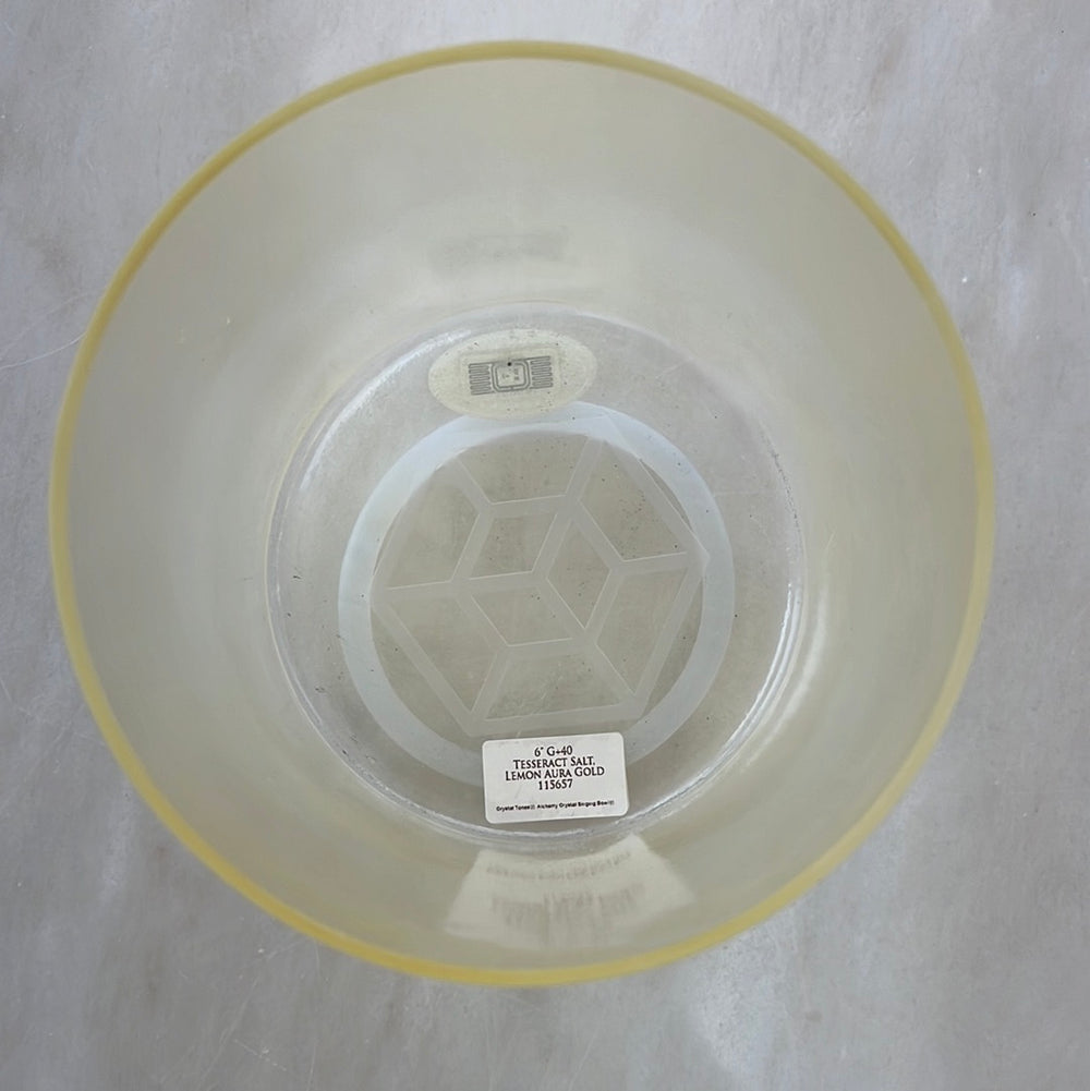 6" G+40 Tesseract Salt, Lemon Aura Gold Bowl 115657 Crystal Tones® SEDONA