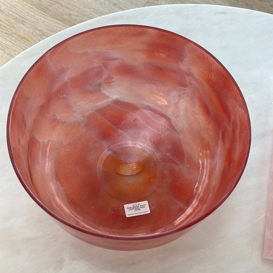 12" G-35 Rose Quartz, White Light Aura Gold Bowl 117190 Crystal Tones® SEDONA