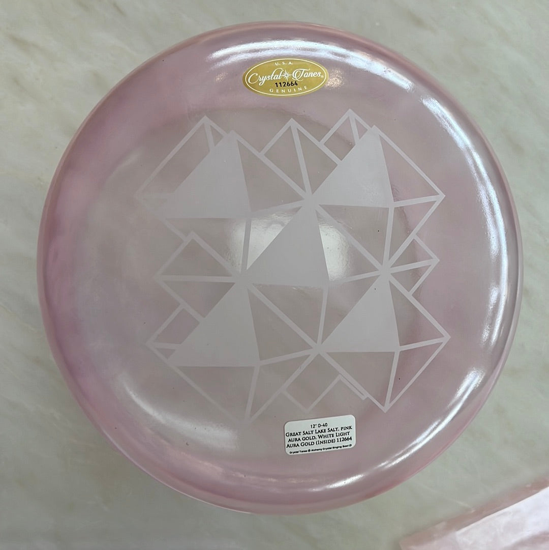 12" D-40 Great Salt Lake Salt, Pink Aura Gold, White Light Aura Gold (inside) Bowl 112664 Crystal Tones® SEDONA