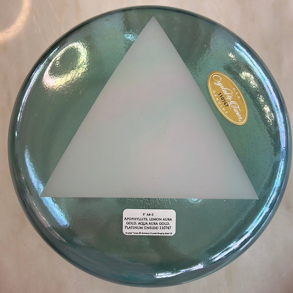 9" A#-5 Apophyllite, Lemon Aura Gold, Aqua Aura Gold, Platinum (inside) Bowl 110747 Crystal Tones® SEDONA